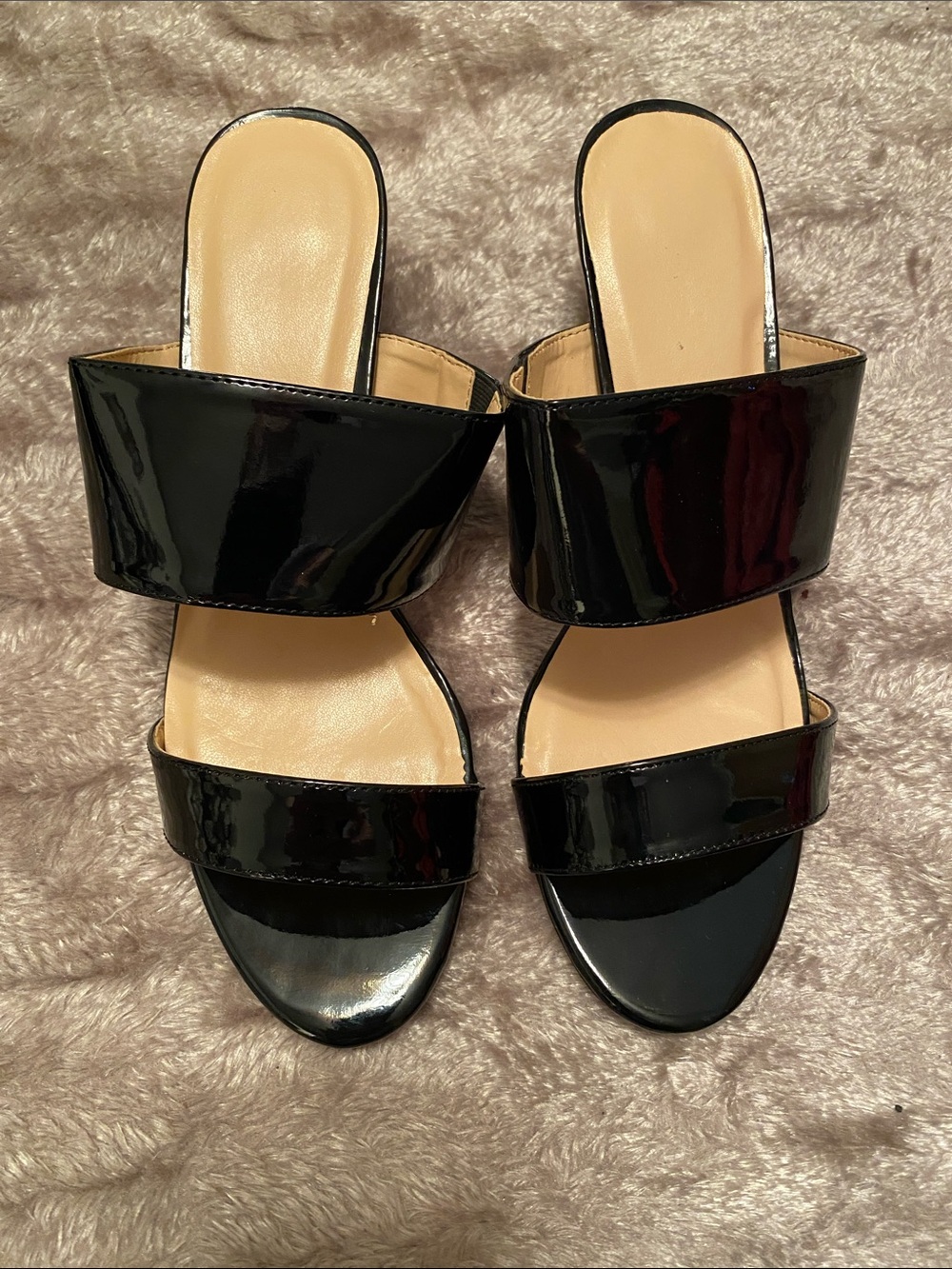 Patent Black Double-Strap Slide Mules